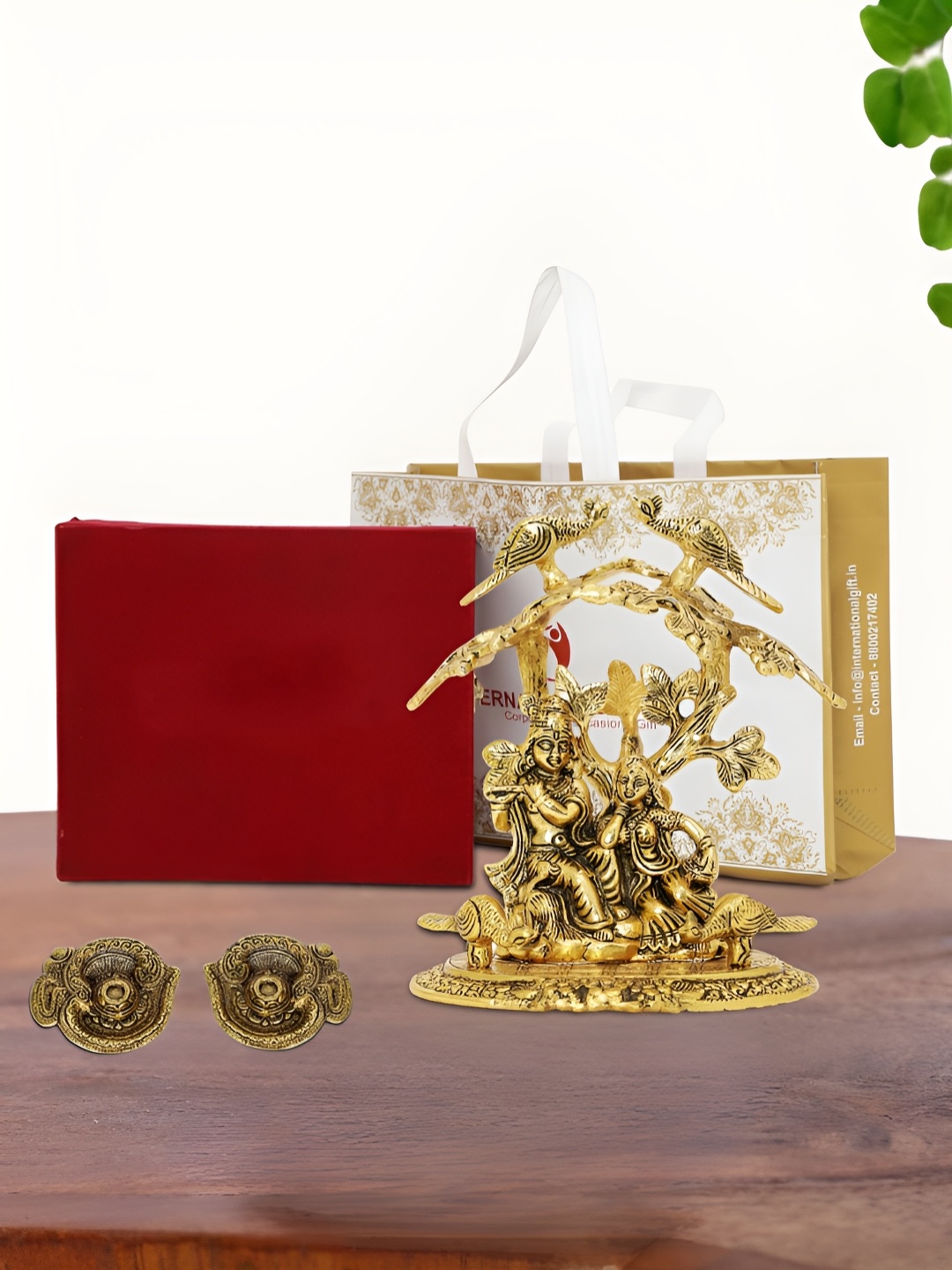 

INTERNATIONAL GIFT Gold Plated Radha Krishna with 2 Diyas Religious Idol Showpiece