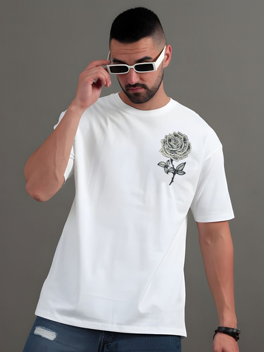 

SZN Men Graphic Printed Round Neck Cotton T-shirt, White