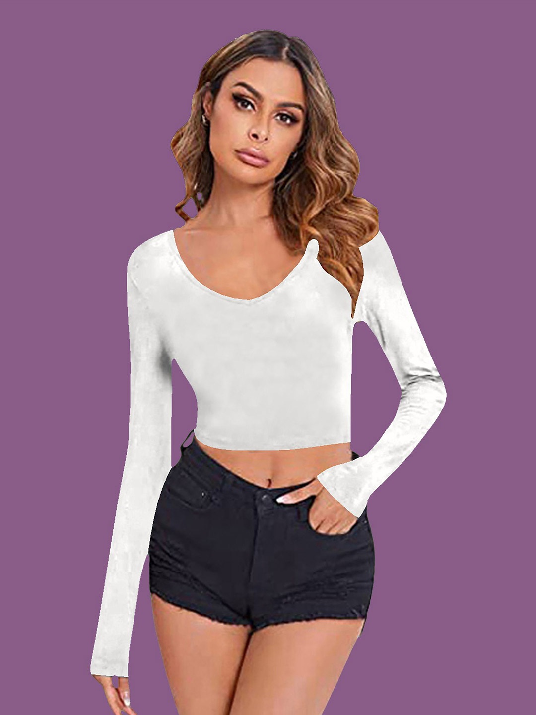 

Dream Beauty Fashion Women V-Neck Fitted Crop Top, White