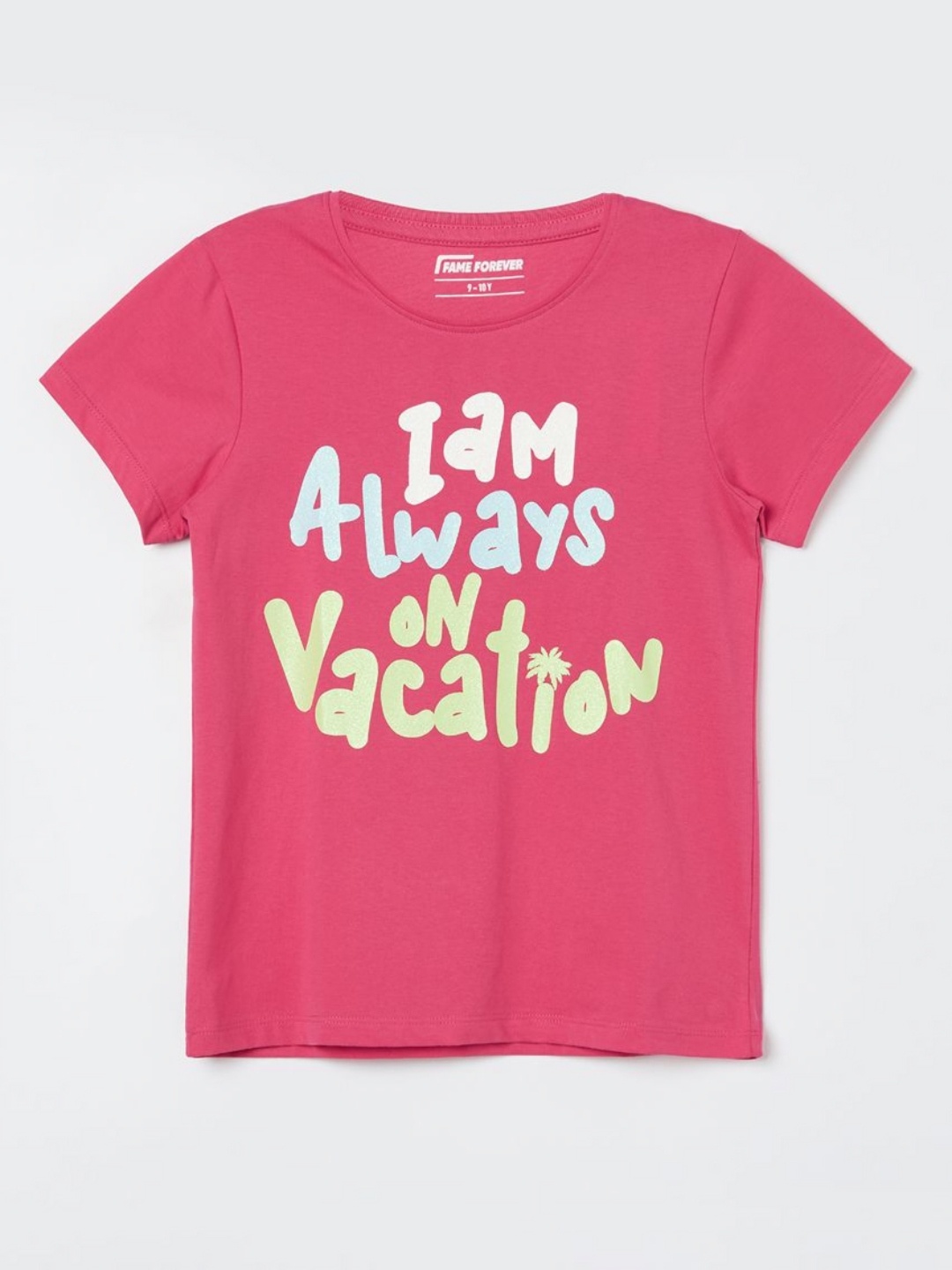 

Fame Forever by Lifestyle Girls Typography Printed Round Neck Cotton T-shirt, Pink