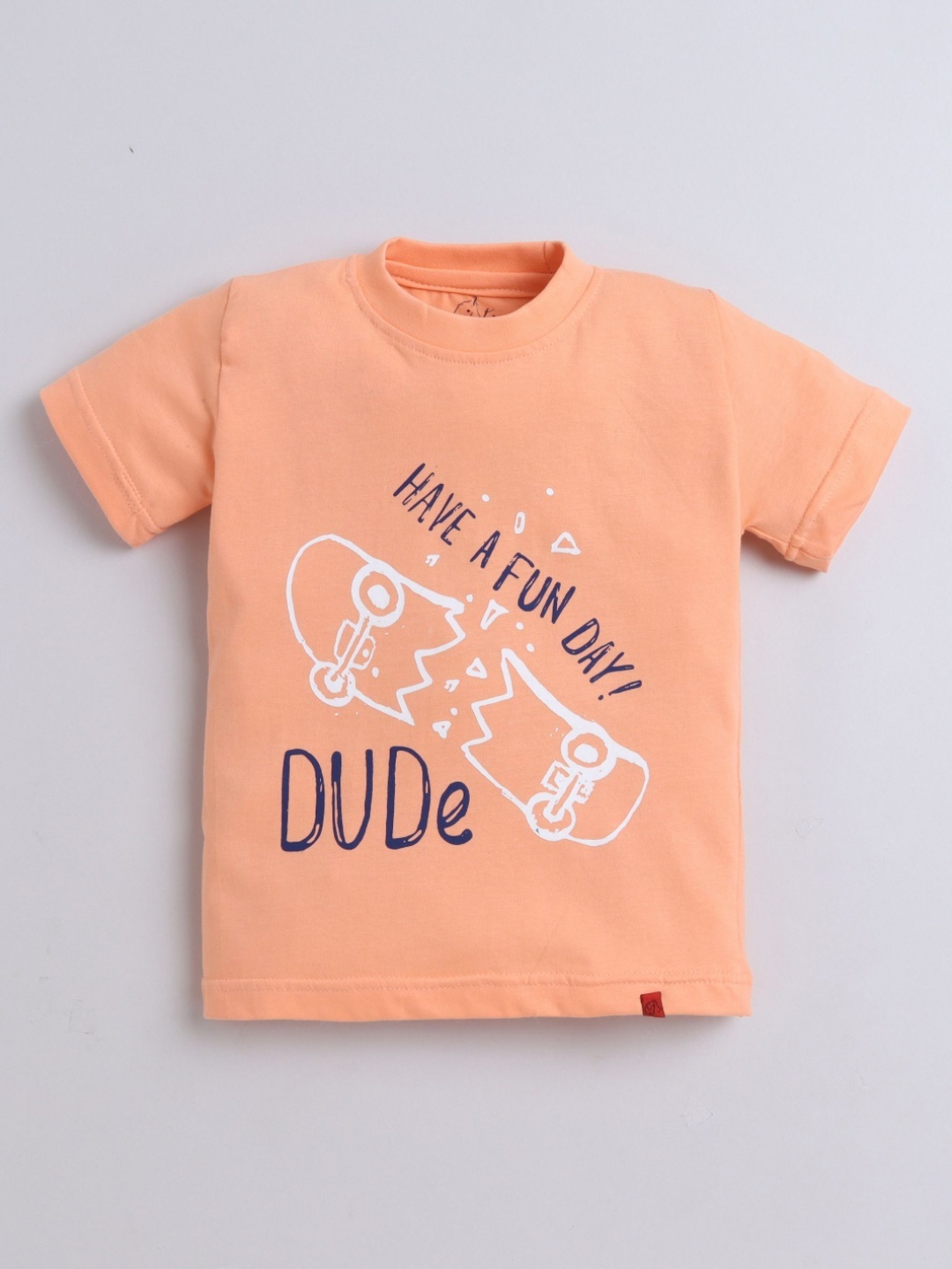 

Tiny Toonzzz Boys Typography Printed Applique T-shirt, Peach