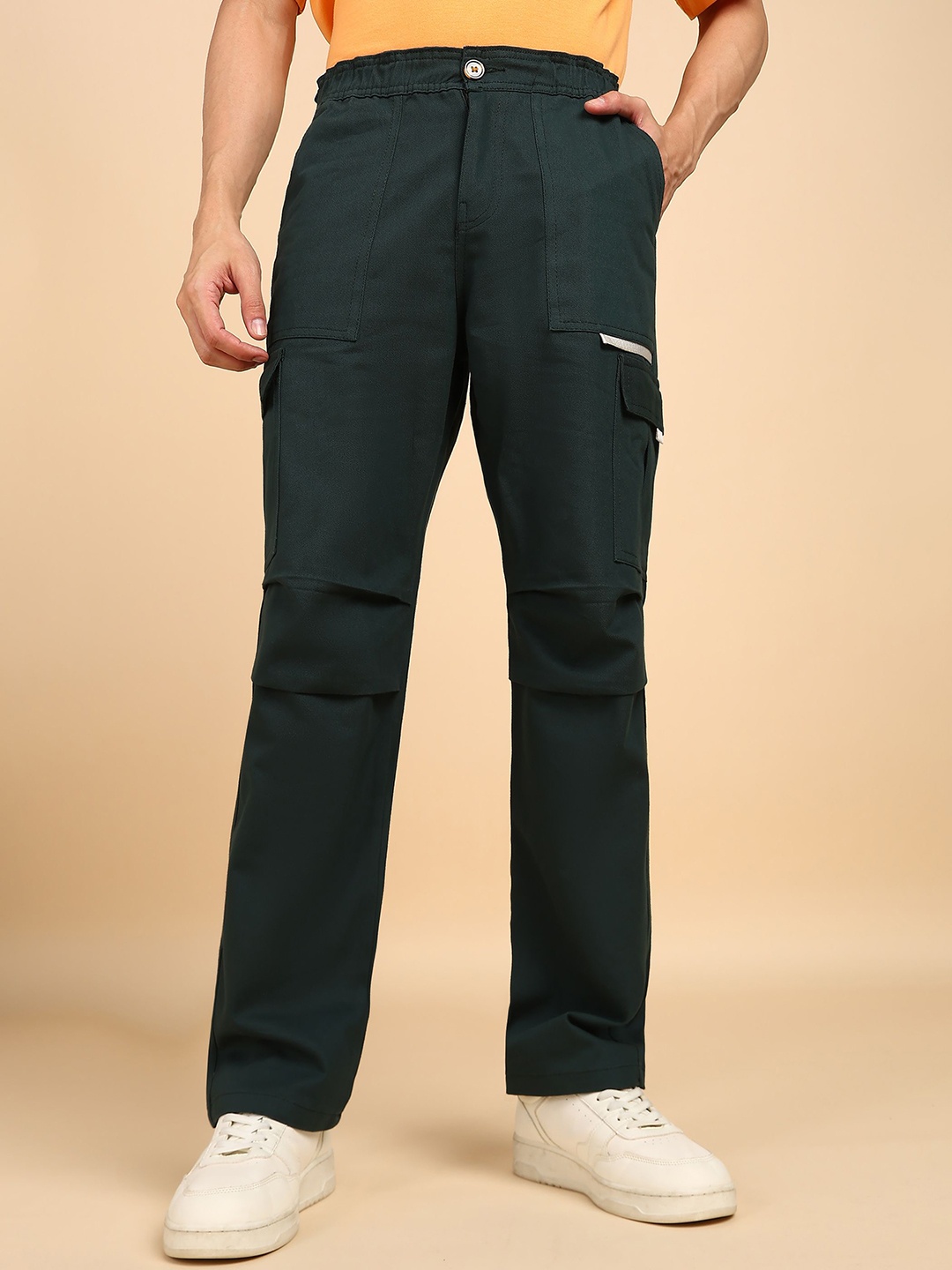 

MONTREZ Men Comfort Loose Fit Cotton Cargos, Green