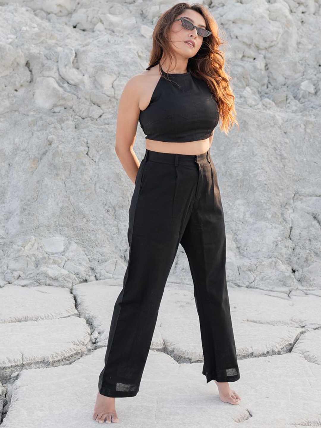 

Babli Women Comfort High-Rise Pleated Royal Black Trouser