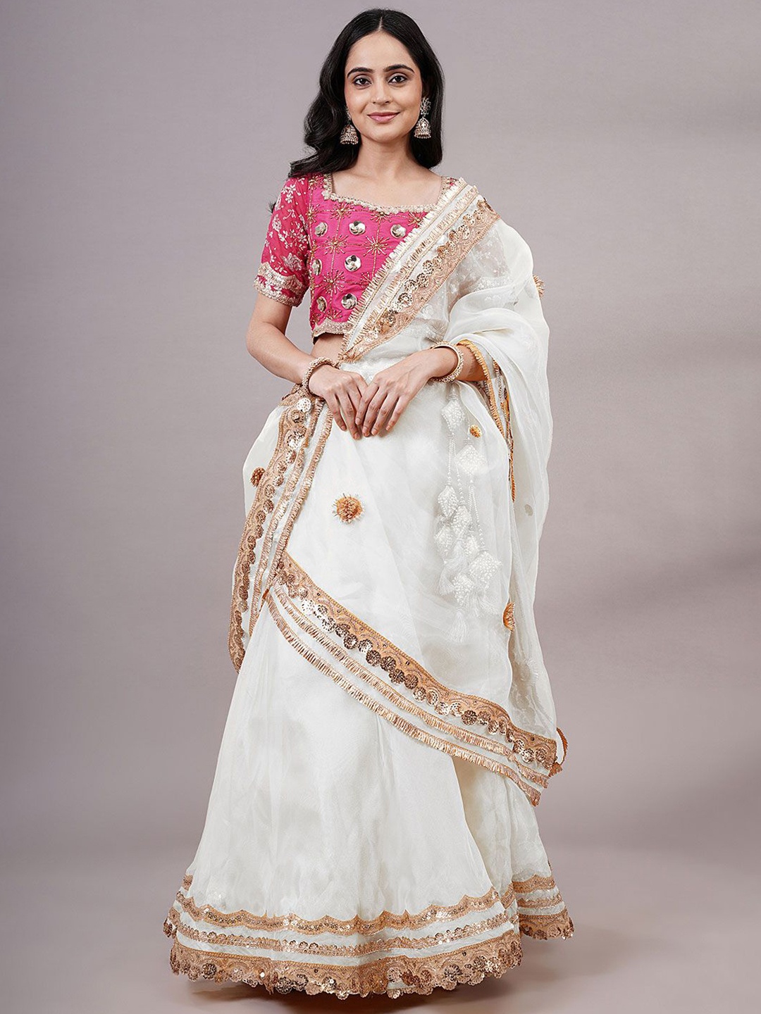 

Utsav Fashion Embroidered Ready to Wear Lehenga & Choli With Dupatta, White