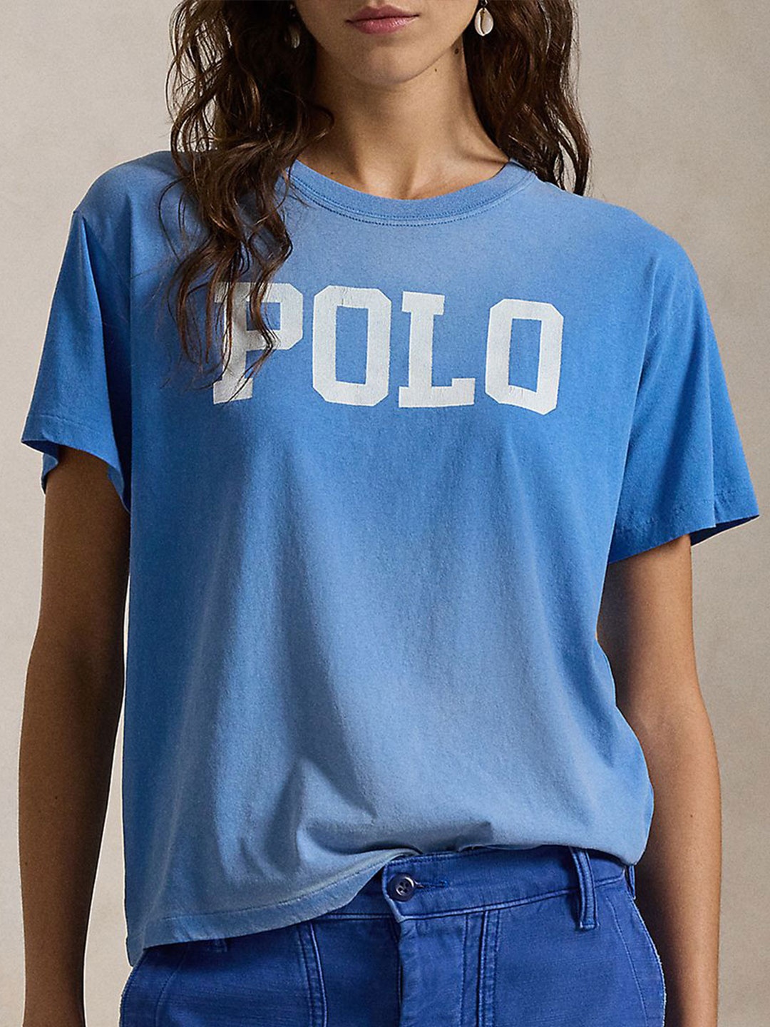 

Polo Ralph Lauren Women Typography Printed Round Neck Cotton Slim Fit T-shirt, Blue