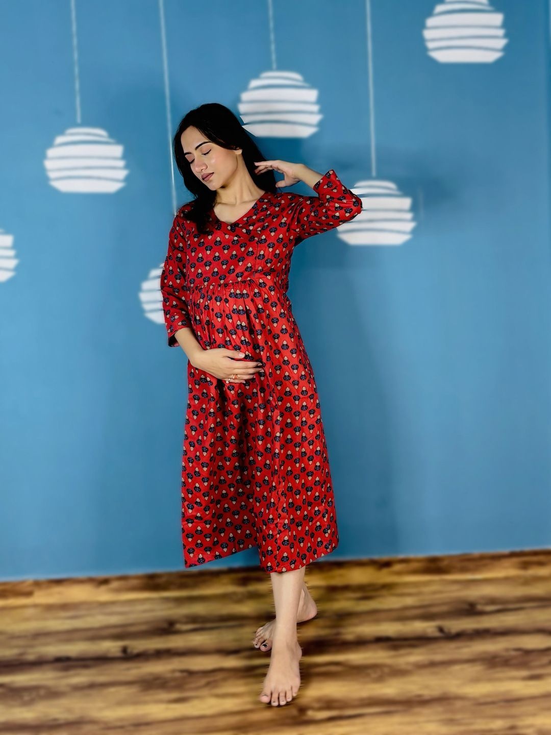 

SWEET MOON Printed Midi Maternity Dress, Maroon