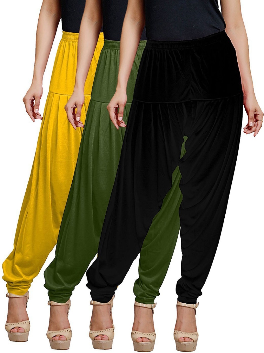 

AFRA GARMENTS Women Pack of 3 Mid-Rise Patiala, Green