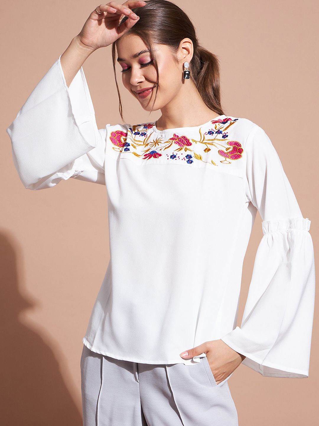 

DressBerry Women Floral Printed Round Neck Top, White