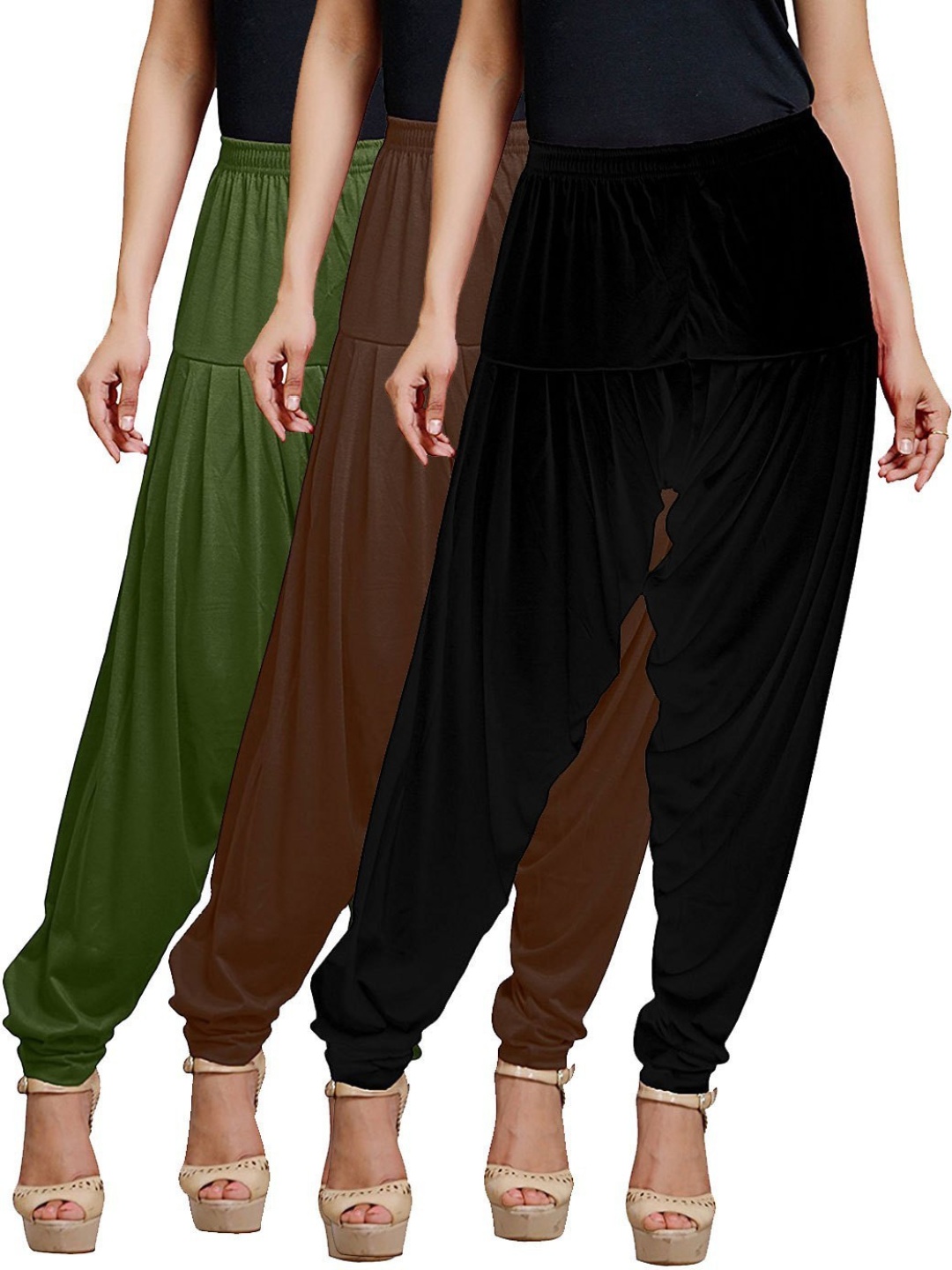 

AFRA GARMENTS Women Pack Of 3 Mid Rise Loose Fit Patiala, Green