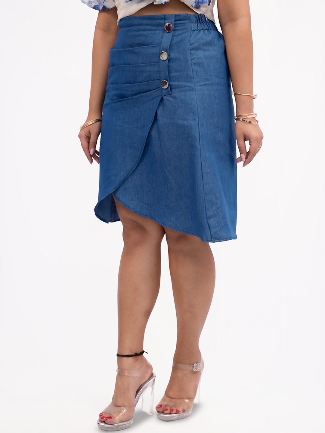 

BELLO DONA CLOTHING Denim Tulip Knee-Length Skirt, Blue