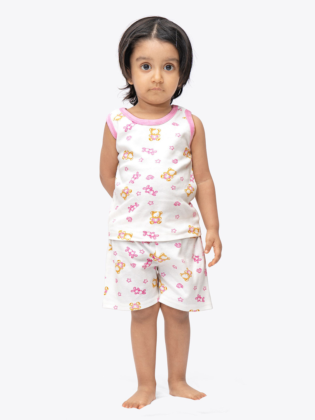 

ariel Kids Printed Pure Cotton T-shirt With Shorts, Pink