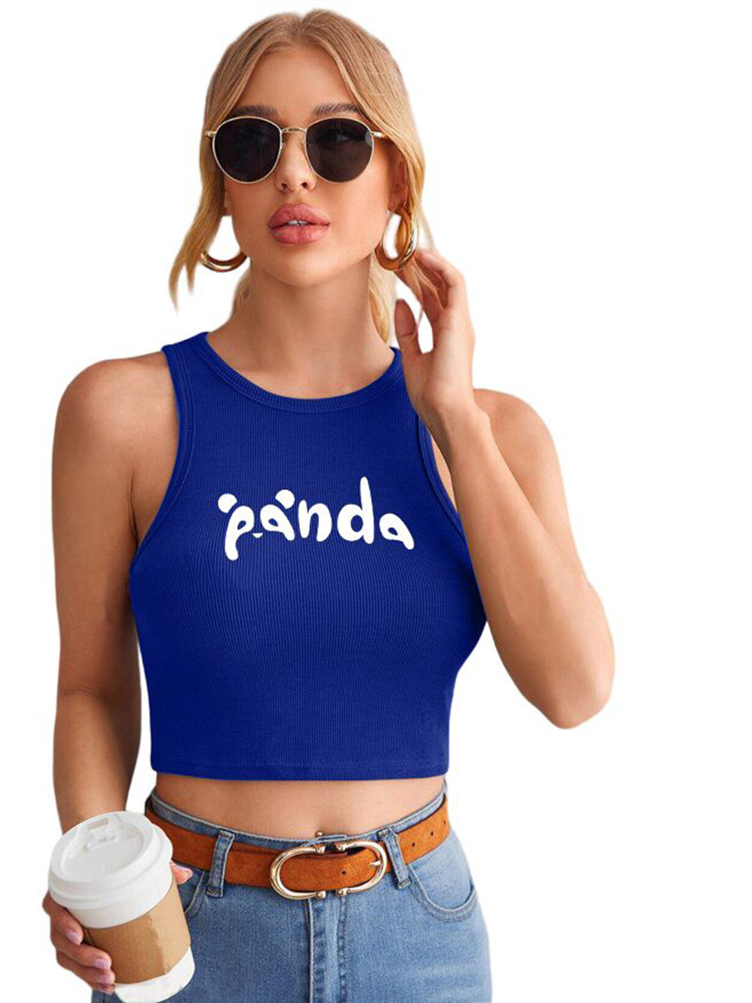 

TABADTOD Print Crop Top, Blue