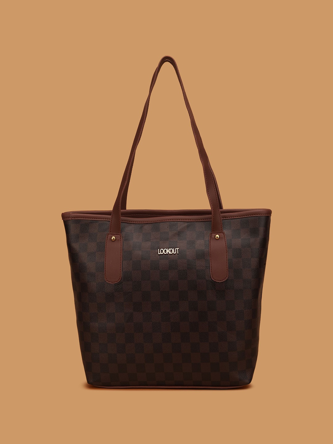 

PEARLUXIS Women Checked Structured Leather Shoulder Bag, Black