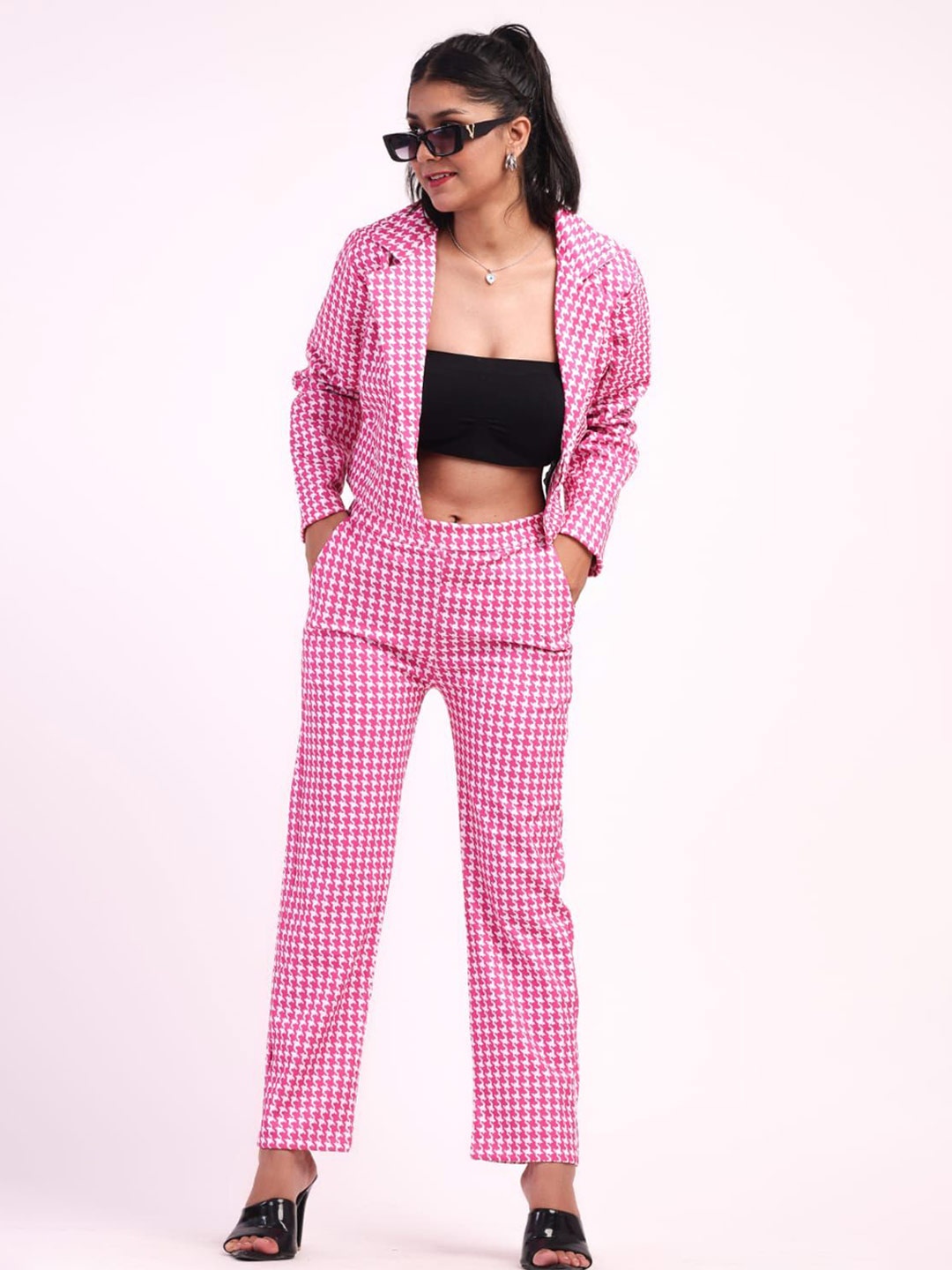 

HIGH BUY Notched Lapel Collar Neck Blazer With Trousers Co-Ords, Pink