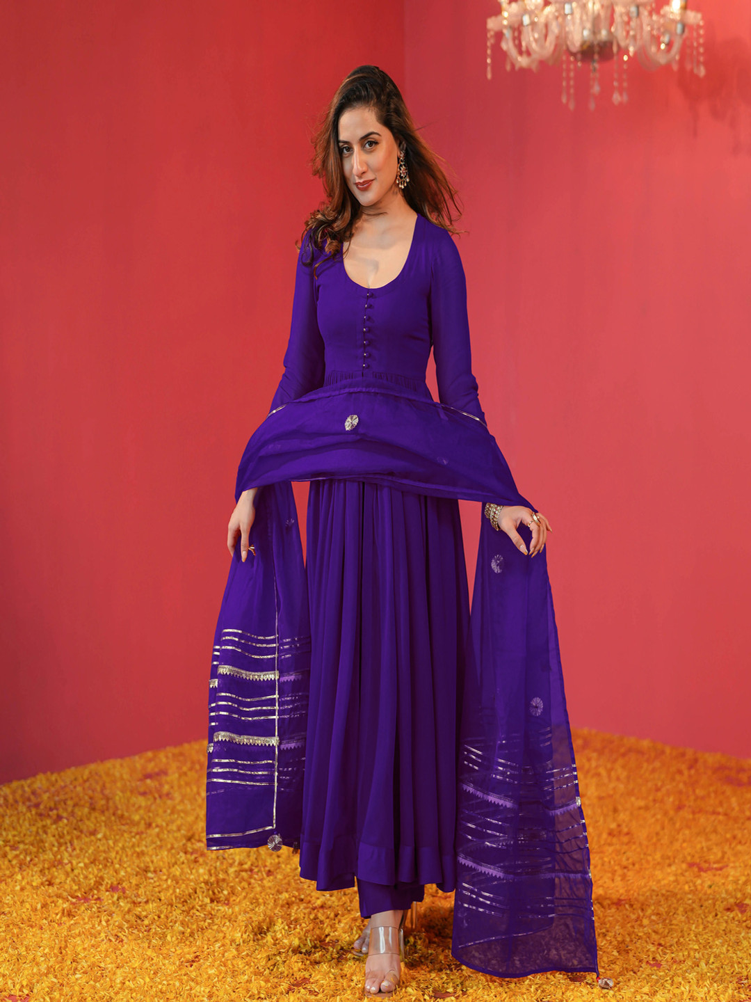 

DIVASTRI Women Regular Gotta Patti Kurta with Trousers & With Dupatta, Purple