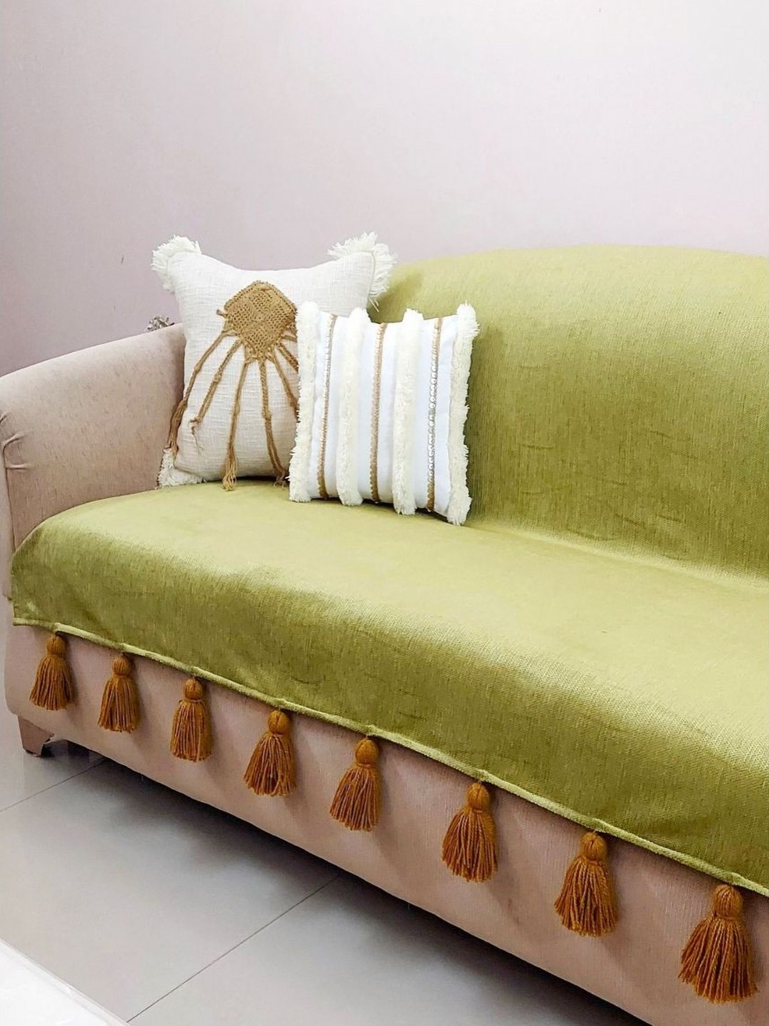 

THROWPILLOW Olive Green & Gold-Toned 3 Seater Sofa Cover