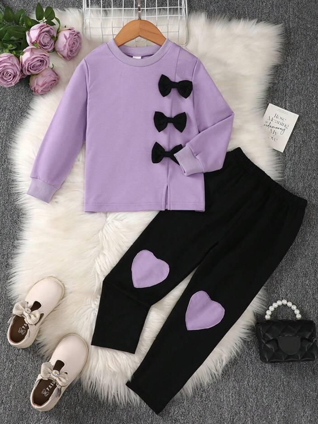 

AVOVU Girls Self Design Long Sleeves Sweatshirt With Trousers, Purple