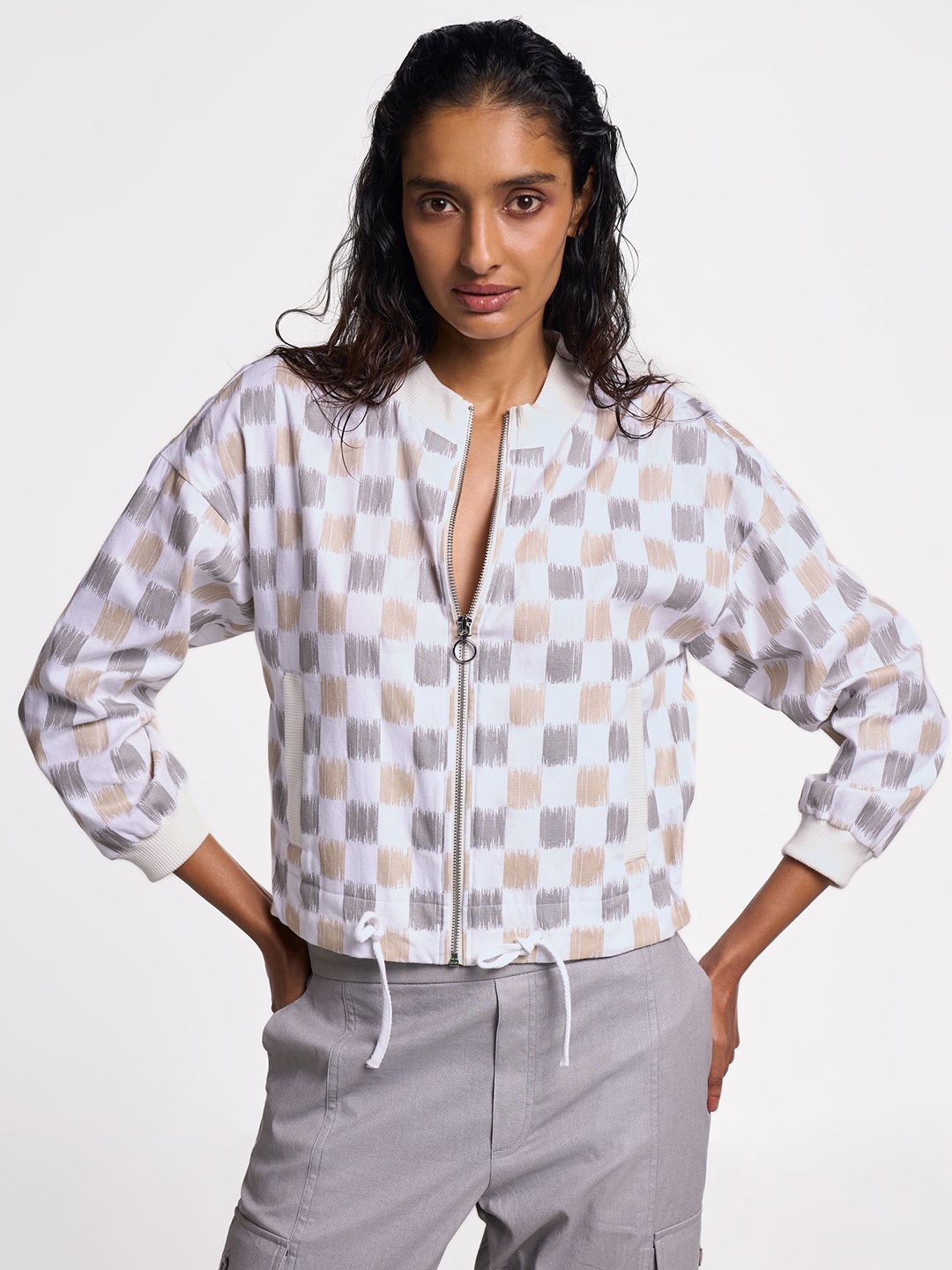 

Terra Luna Octan Women Checked Sweatshirt, White