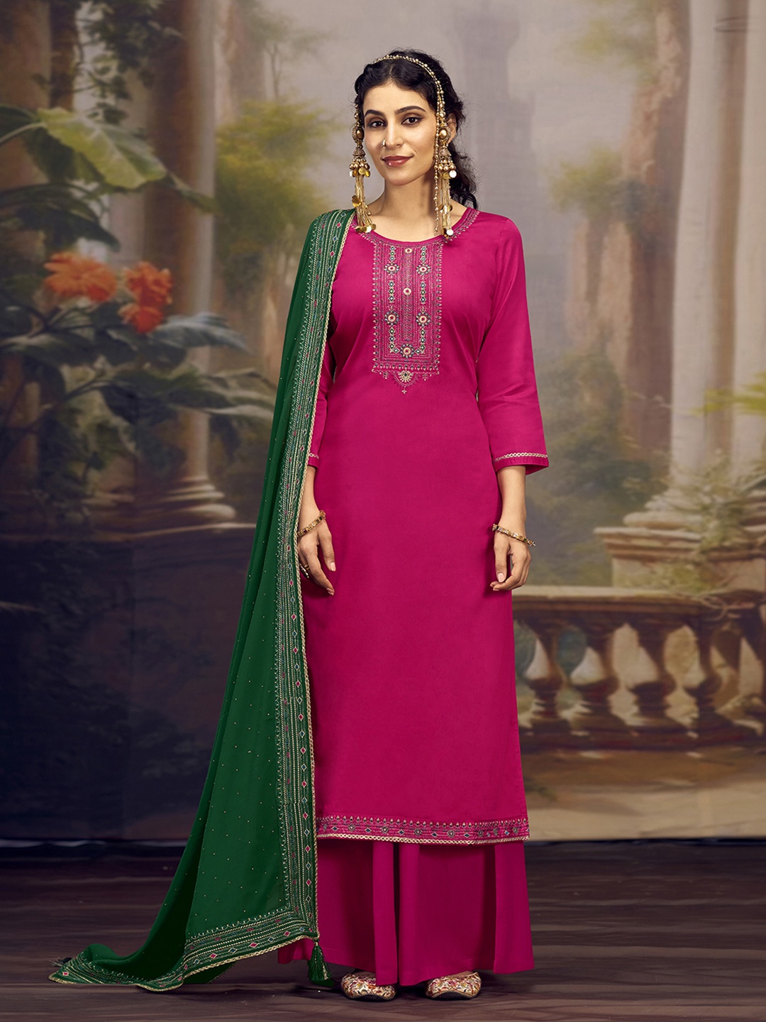 

Anouk Pink Ethnic Motifs Embroidered Unstitched Dress Material