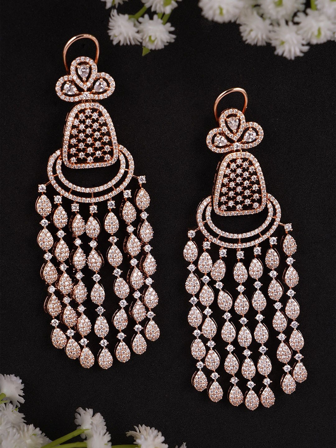 

Adwitiya Collection Rose Gold-Plated Cubic Zirconia Contemporary Drop Earrings