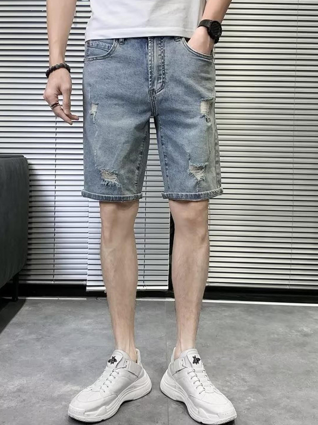 

StyleCast Men Washed Denim Shorts, Blue