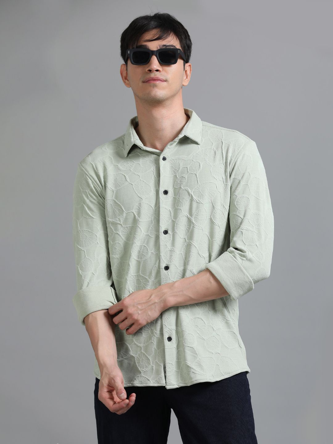 

PAUL STREET Men Standard Relaxed Fit Spread Collar Textured Casual Shirt, Green