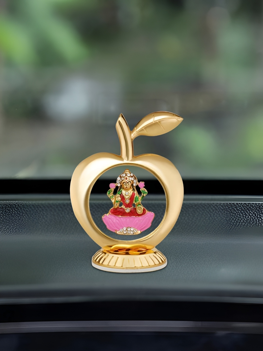 

INTERNATIONAL GIFT Maa Saraswati Idol in Apple Shape for Car Dashboard, Gold