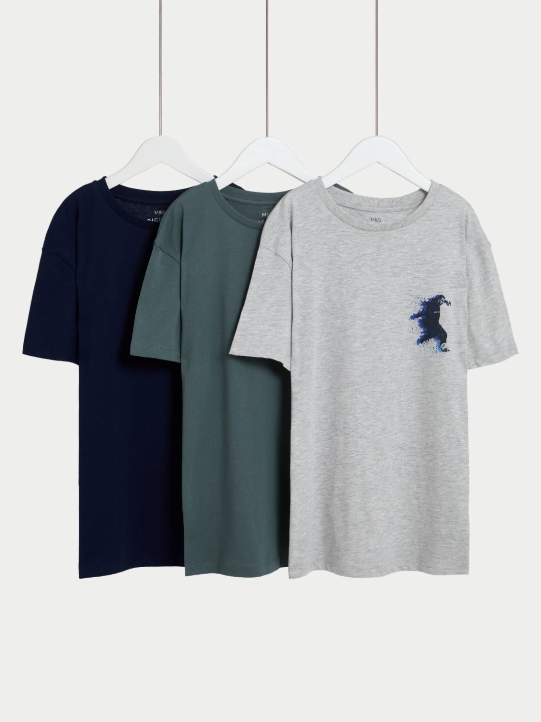 

Marks & Spencer Boys Pack Of 3 Solid Round Neck Cotton T-shirts, Navy blue