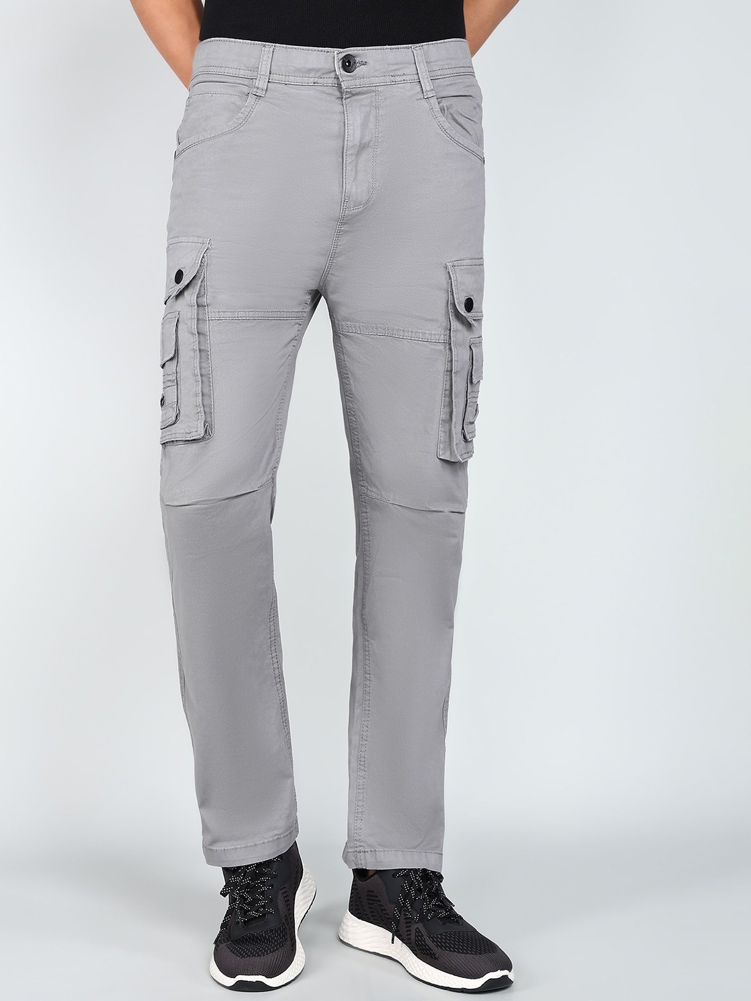 

BAESD Men Mid-Rise Relaxed Cargos Trousers, Grey