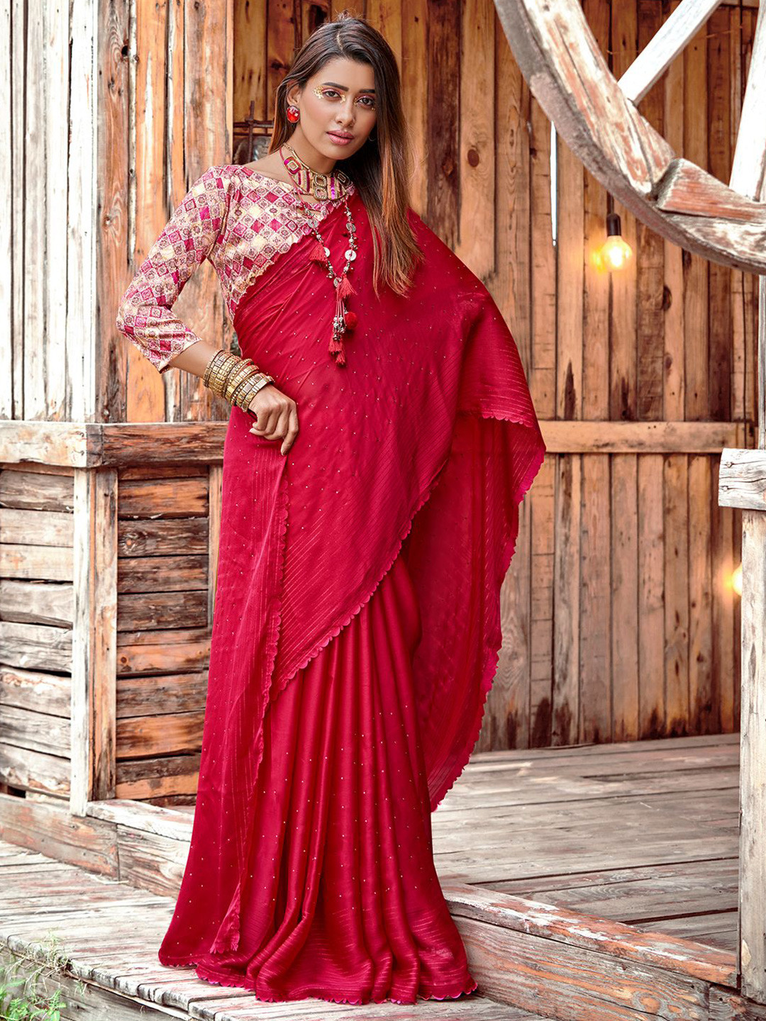 

LeeliPeeri Designer Embellished Beads and Stones Saree, Pink