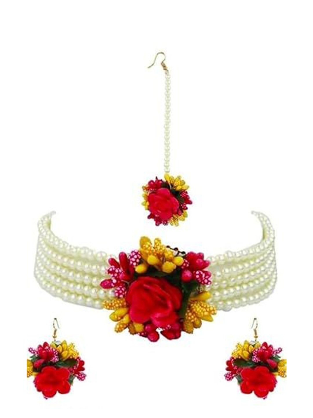 

Vrindavanstore.in Flower Artificial Beads Beaded Jewellery Set, Gold