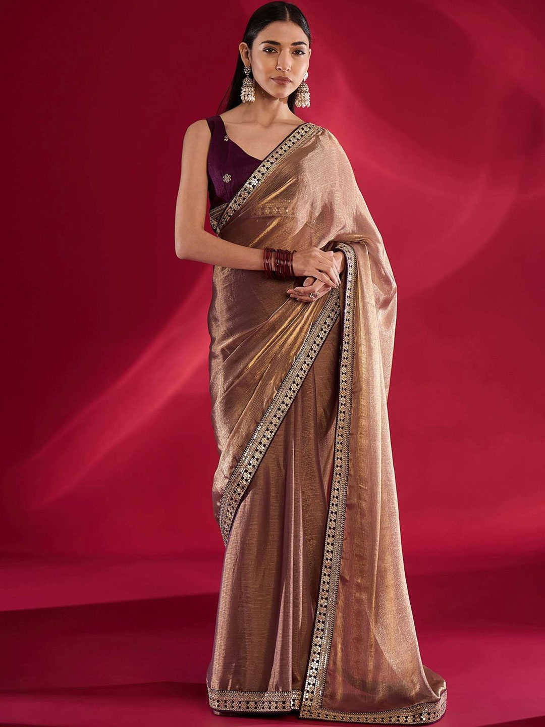 

all about you Embellished Pure Chiffon Saree, Mauve