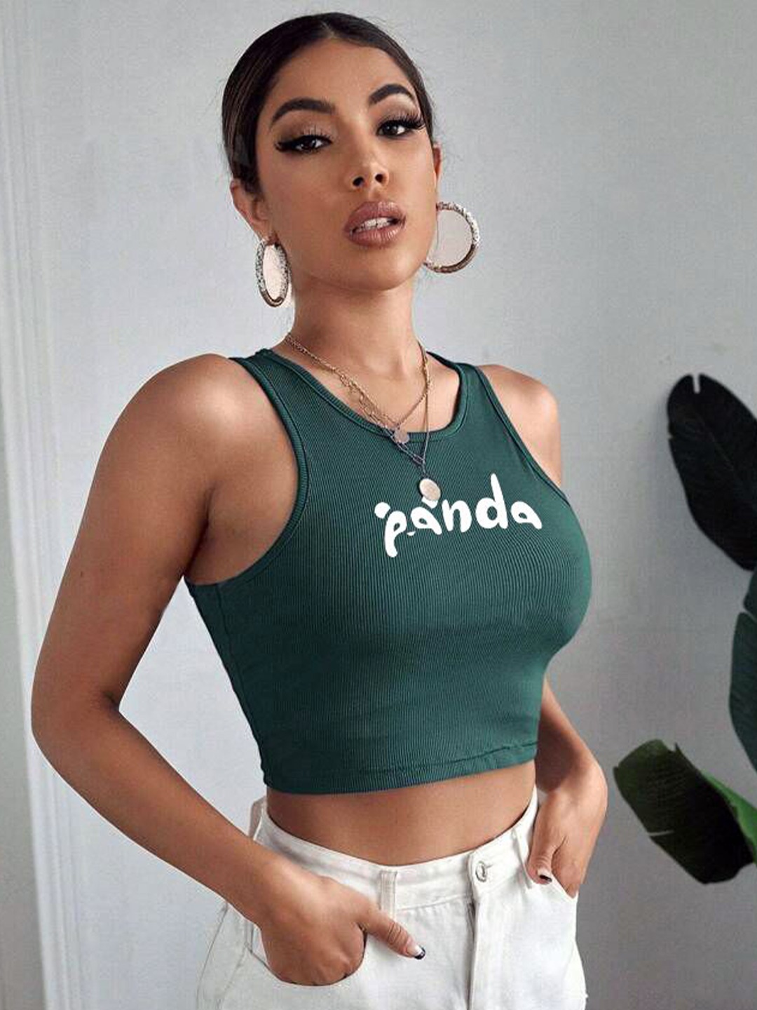 

TABADTOD Women Typography Printed Round Neck Top, Green
