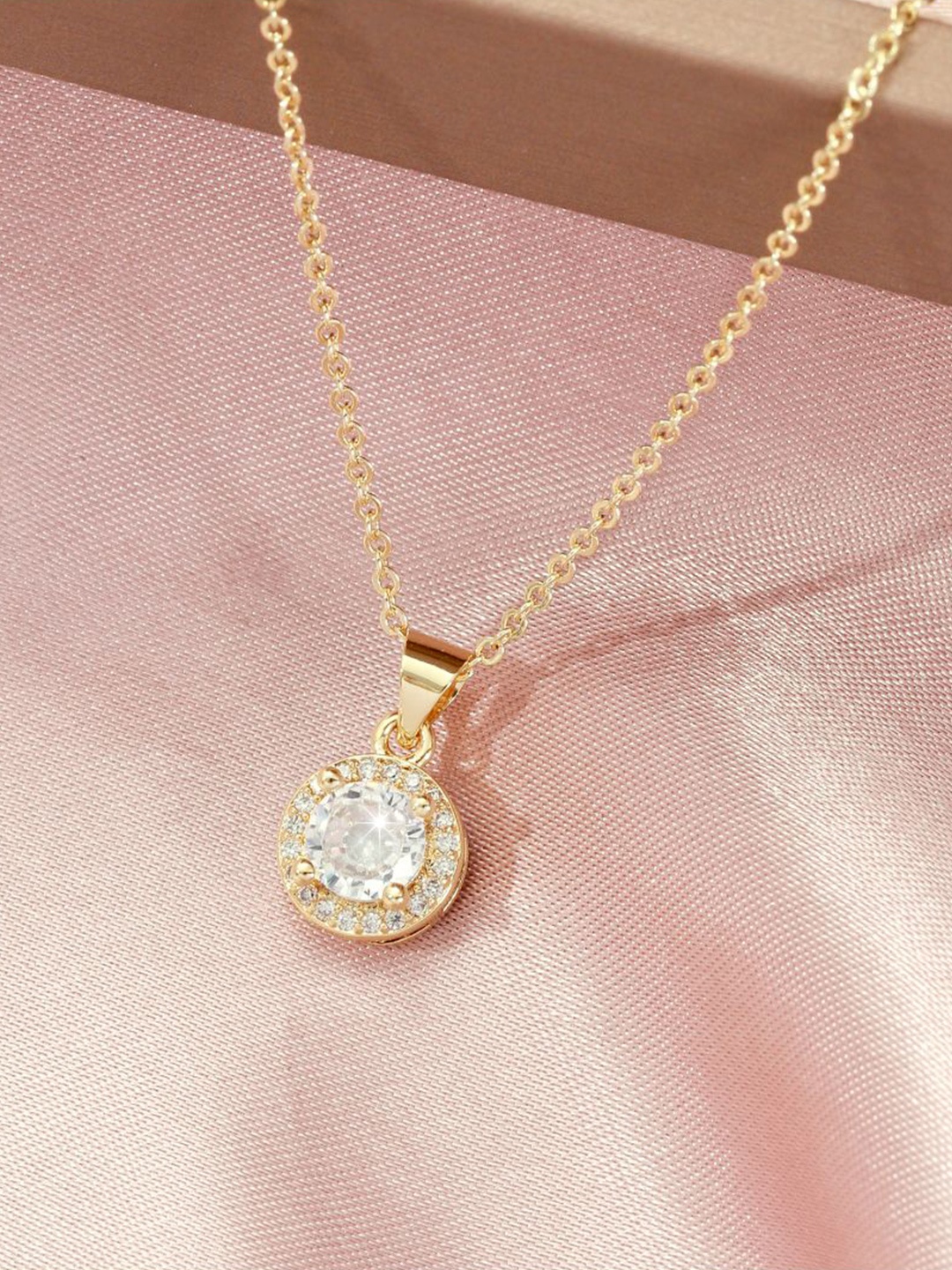 

SALTY Stone Studded Gleam Kiss Pendant & Chain Jewellery Accessories, Gold