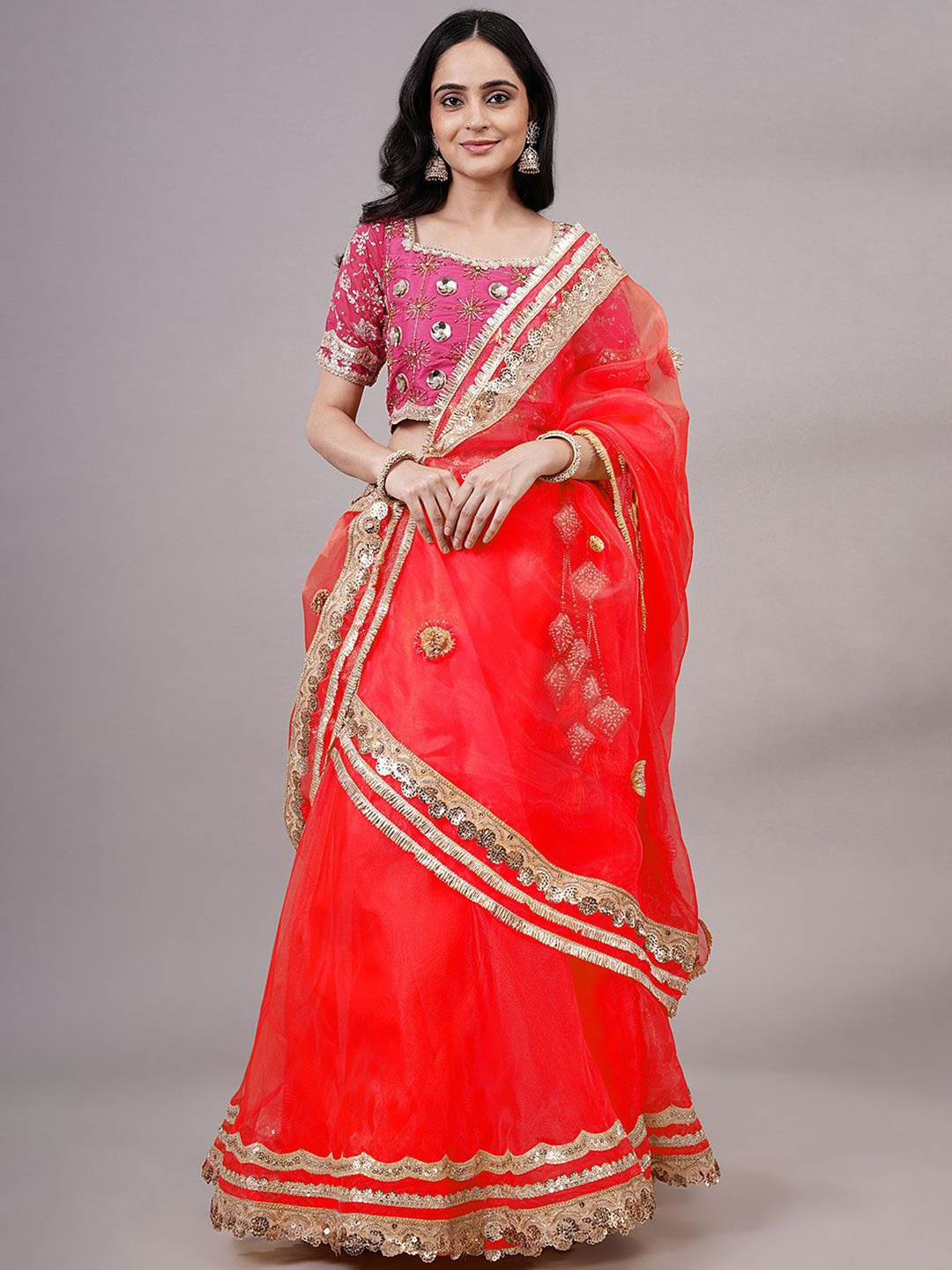 

Utsav Fashion Embroidered Sequinned Ready to Wear Lehenga & Choli With Dupatta, Fuchsia