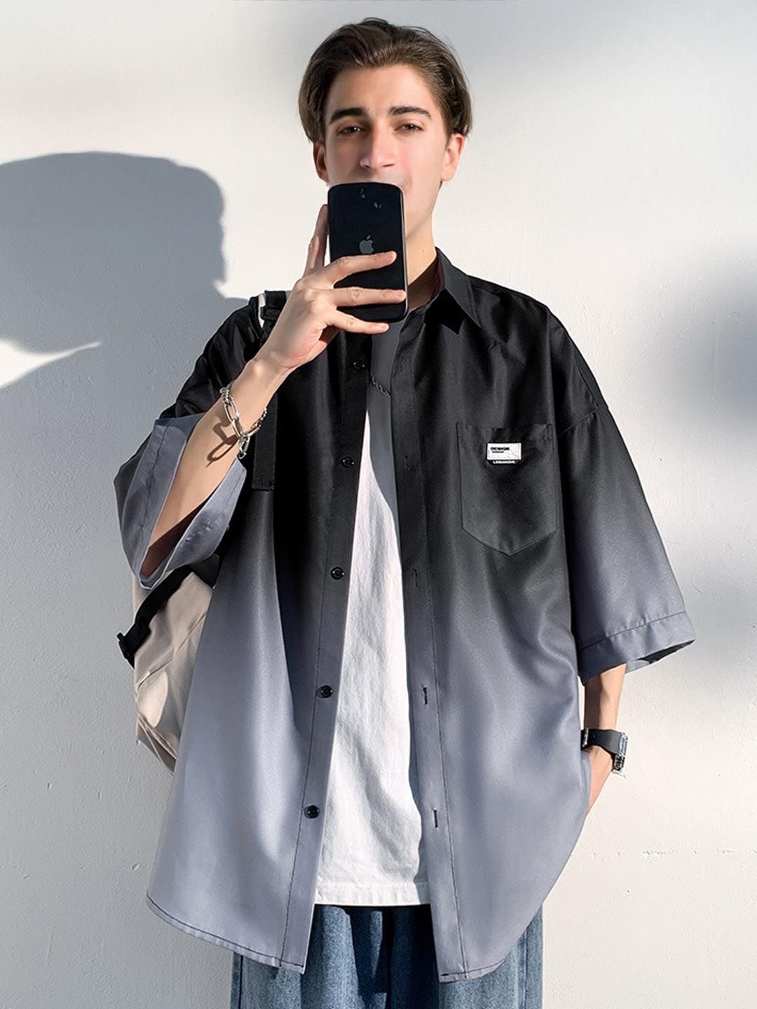 

StyleCast Men Oversized Spread Collar Solid Casual Shirt, Black