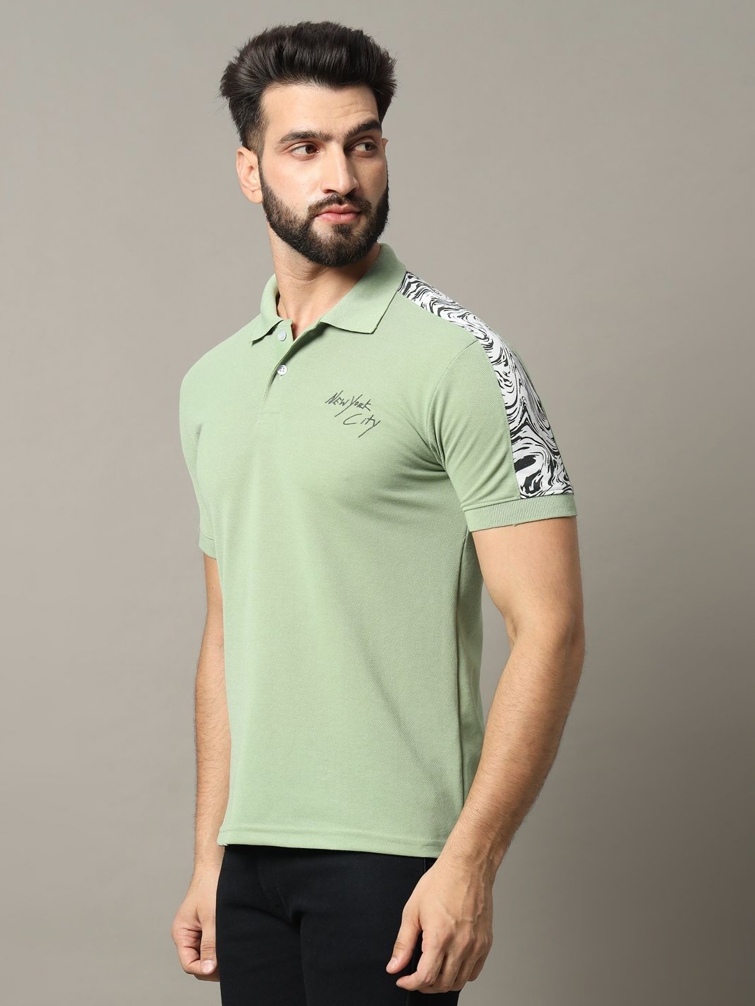 

RELANE Men Typography Printed Polo Collar Cotton T-shirt, Sea green