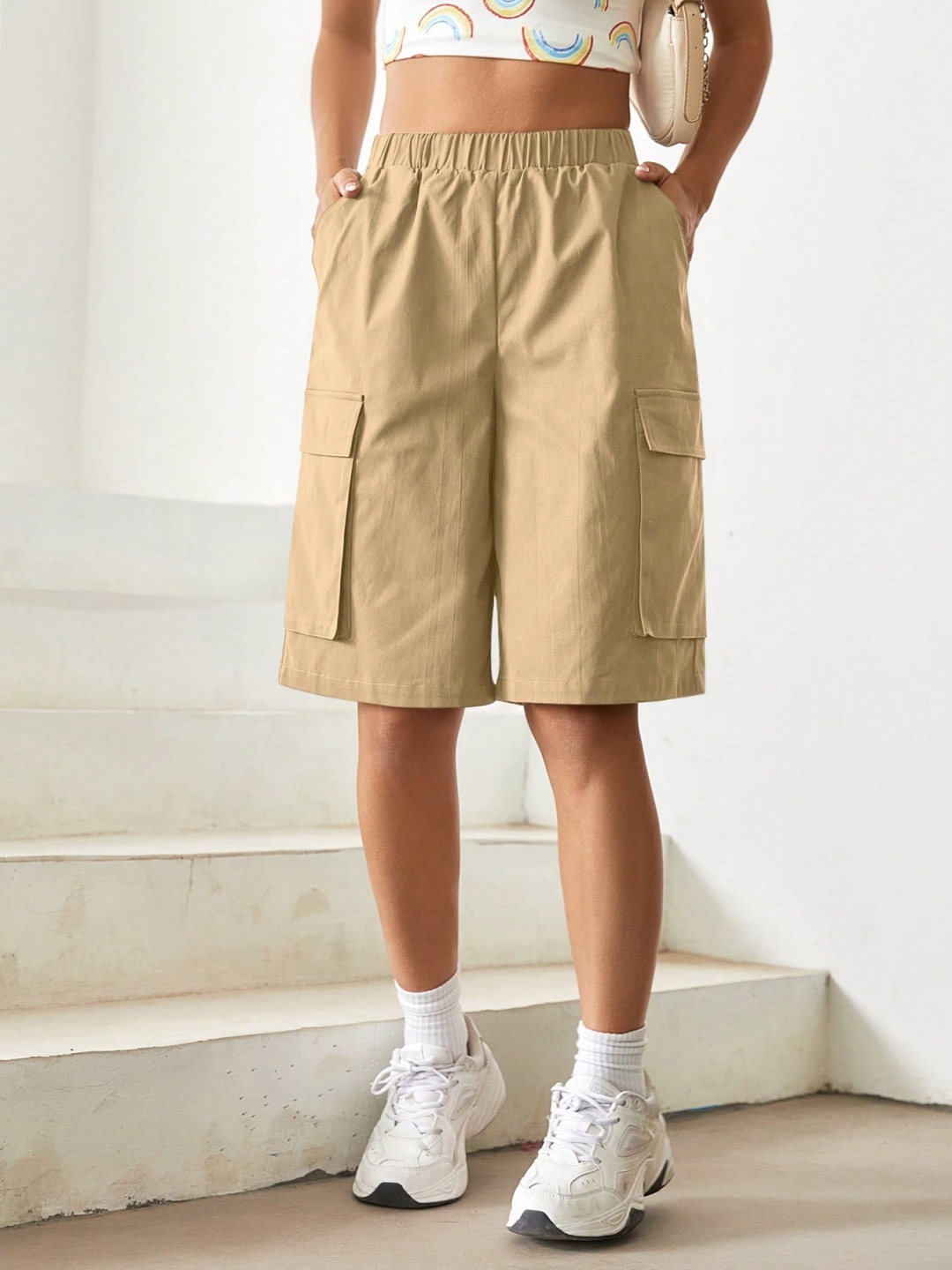 

SHINE N SHOW Women Regular Fit Cotton Cargo Shorts, Beige