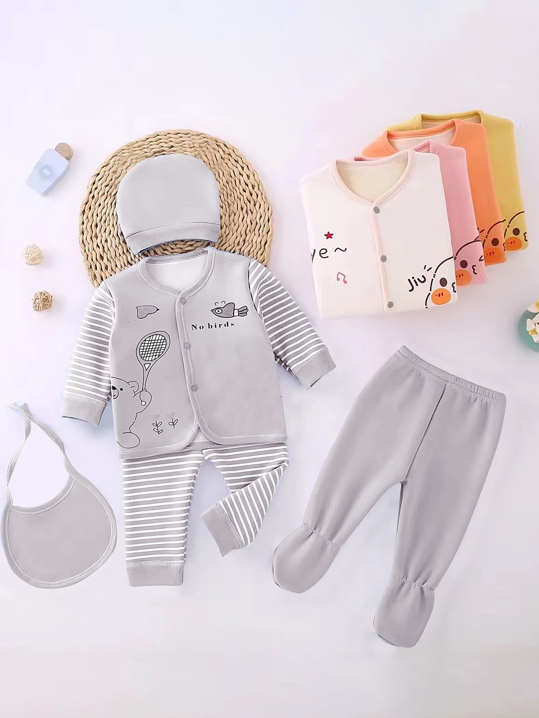 

Fancy Walas Kids 5-Piece Pure Cotton Baby Apparel Gift Set, Grey