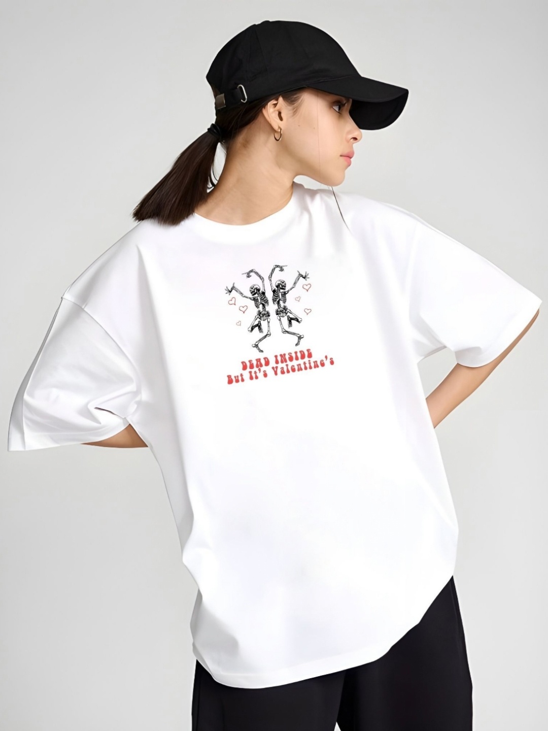 

SZN Women Graphic Printed Round Neck Cotton Oversized T-shirt, White