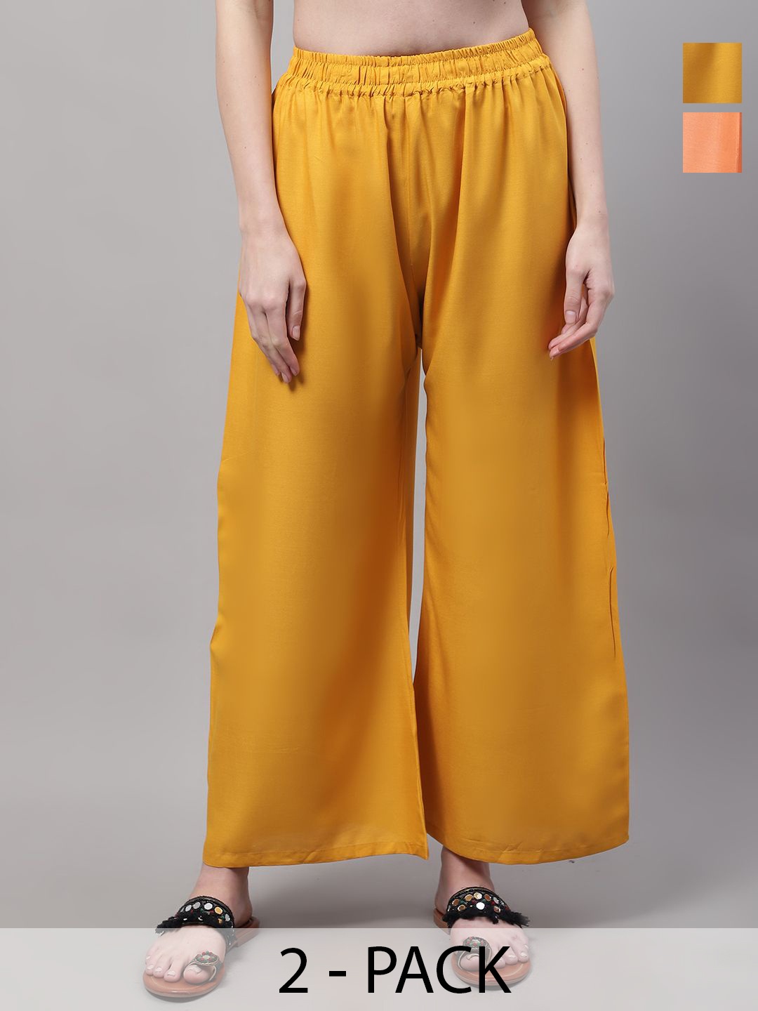 

Valles365 by S.C. Women Pack of 2 Flared Palazzos, Yellow