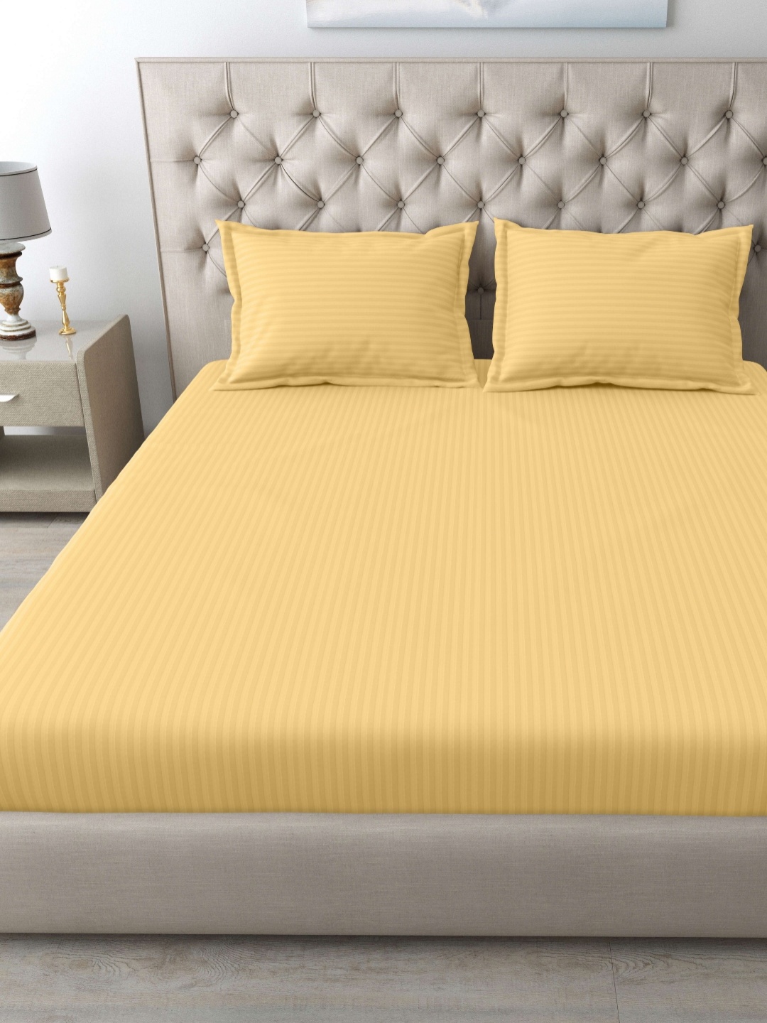 

MAFATLAL Yellow Striped Cotton 210 TC King Bedsheet