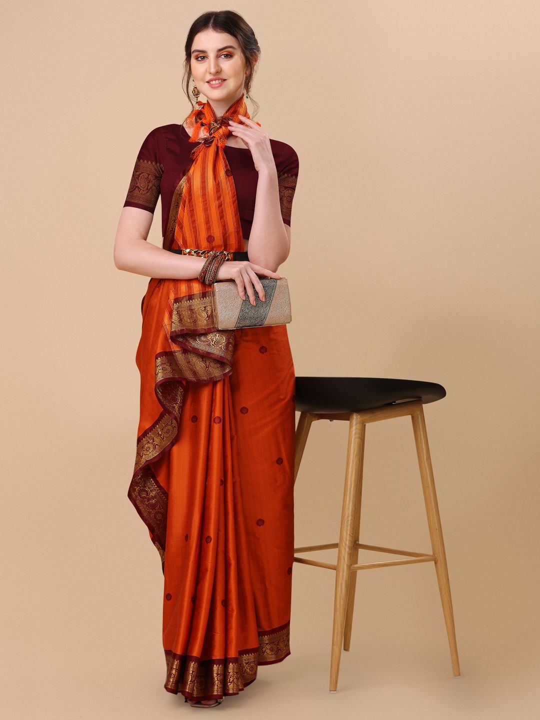 

DIVASTRI Woven Design Pure Silk Ilkal Saree, Orange