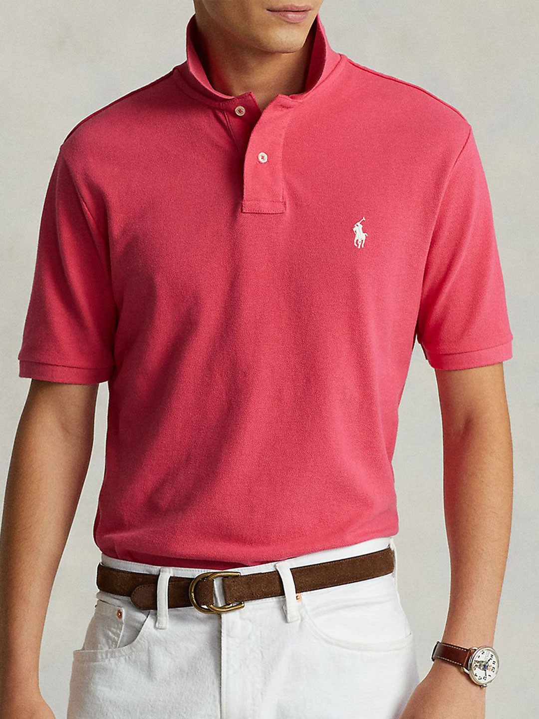 

Polo Ralph Lauren Men Solid Polo Collar Cotton Slim Fit T-shirt, Pink