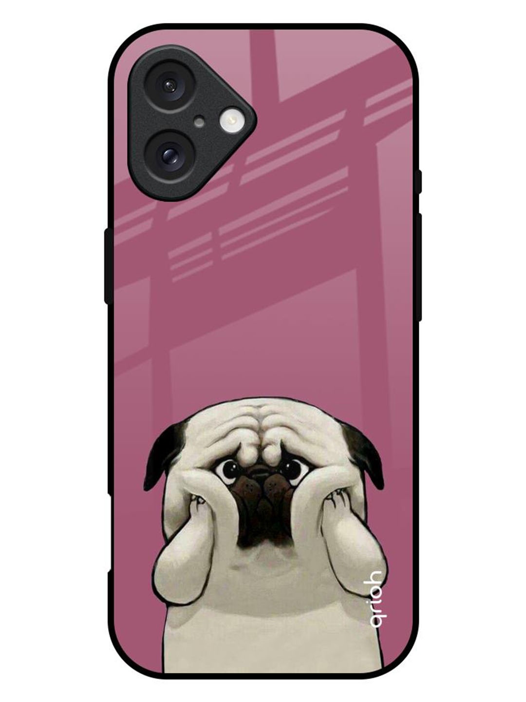 

QRIOH Funny Pug Face Printed iPhone 16 Plus Back Case, Pink