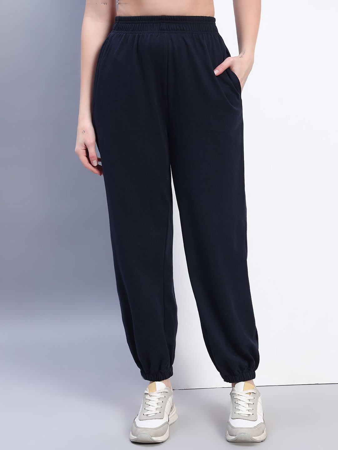 

Q-rious Women Relaxed Fit Mid-Rise Cotton Joggers, Navy blue