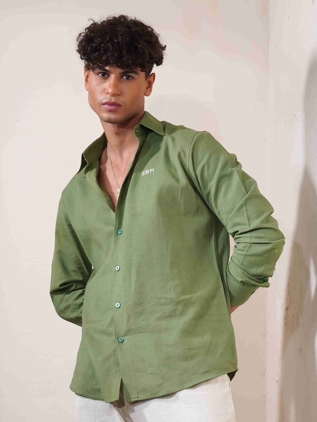 

Eleven Brothers Kiwi Cup Casual Linen Shirt, Green