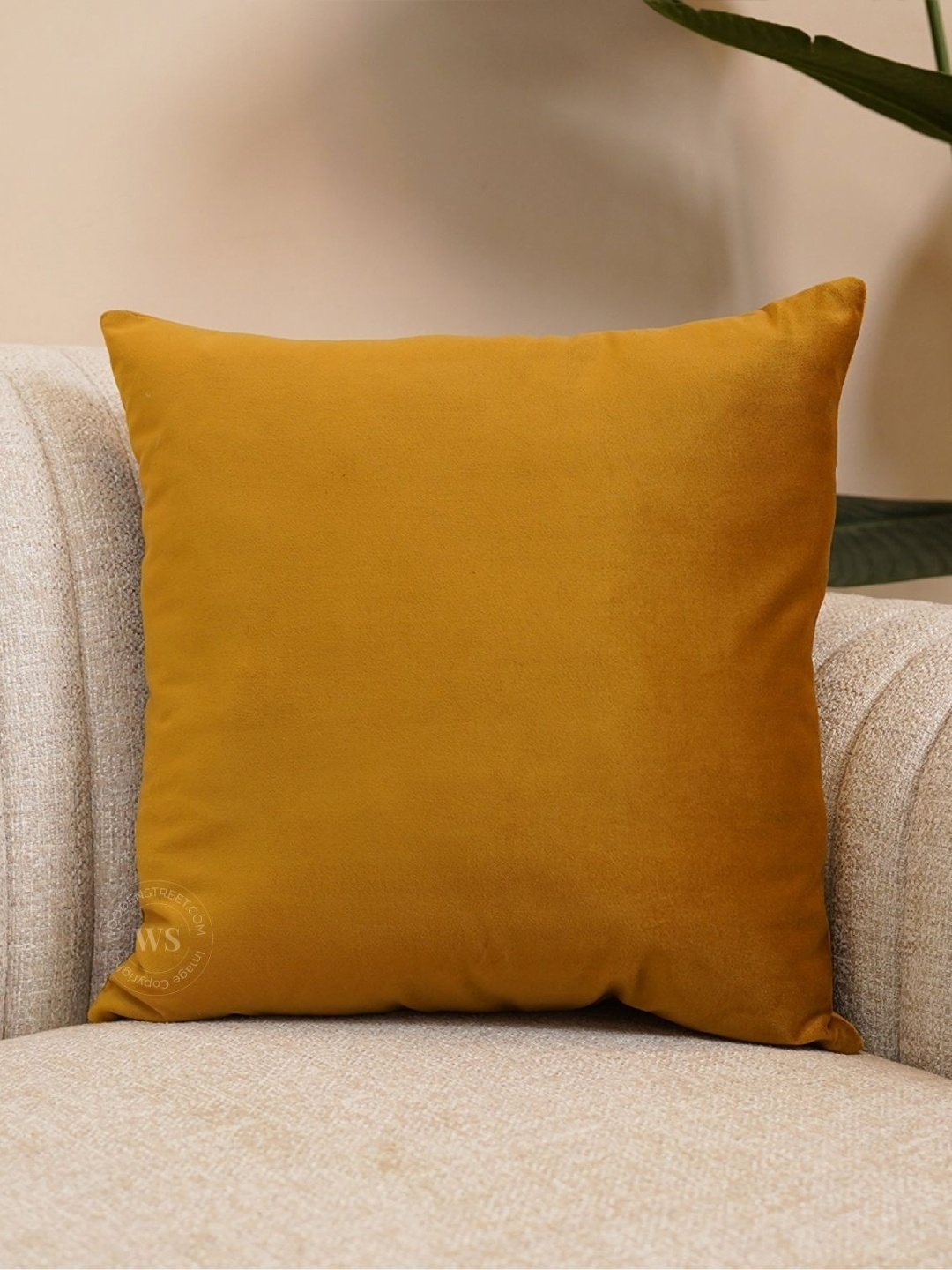 

WOODEN STREET Brown Velvet Square Cushion Cover