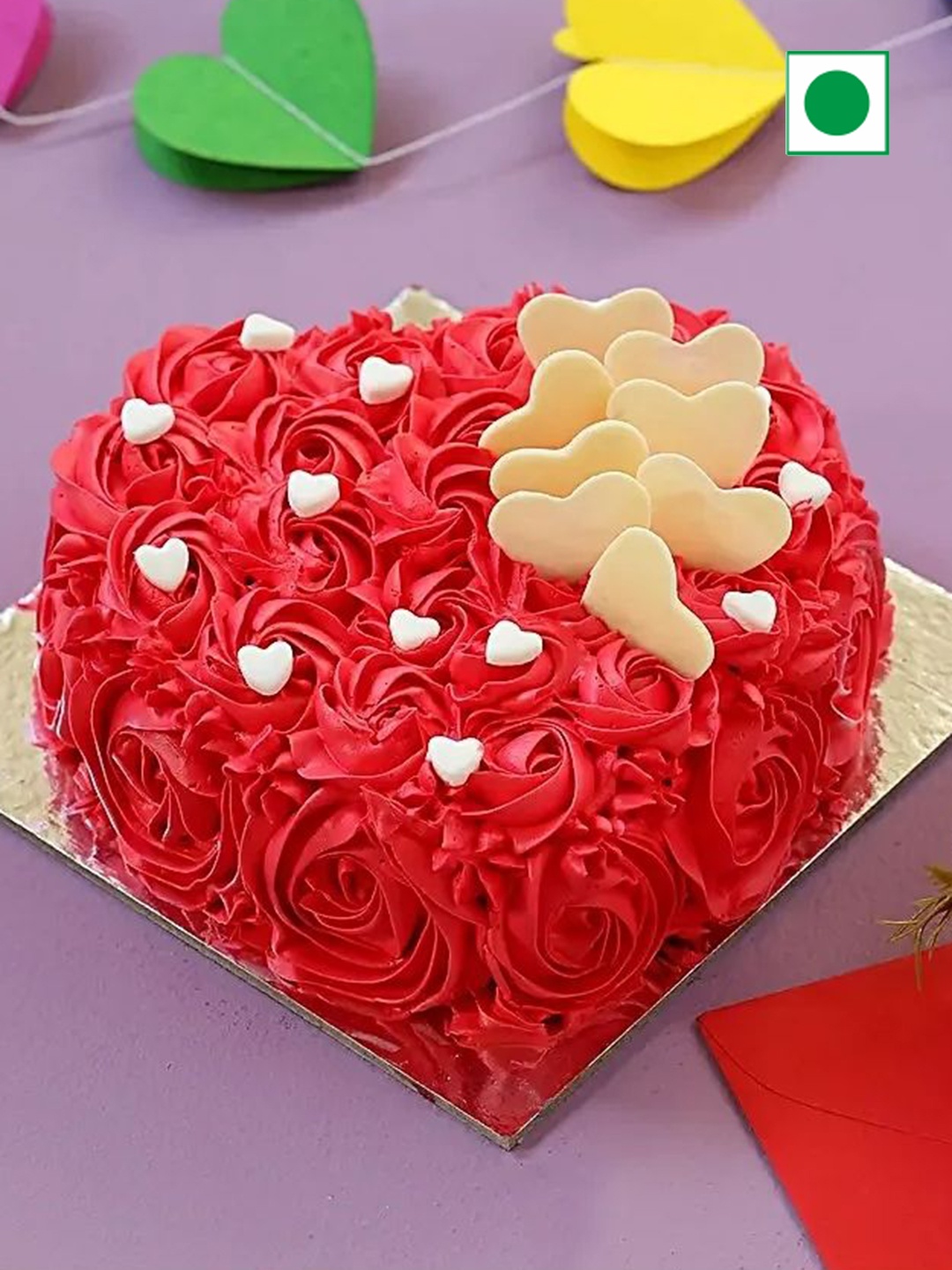 

fnp Chocolate Flavor Eggless Heart Cake-500g, Red