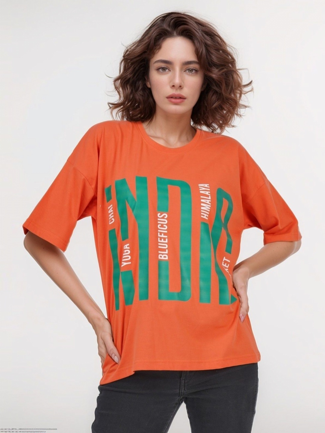 

BLUEFICUS Bio-Finish Typography Print Round Neck Cotton Casual Relaxed Fit T-Shirt, Orange